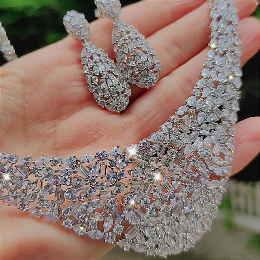 Swarovski Taşlı Altın Kaplamalı İthal Gümüş Set