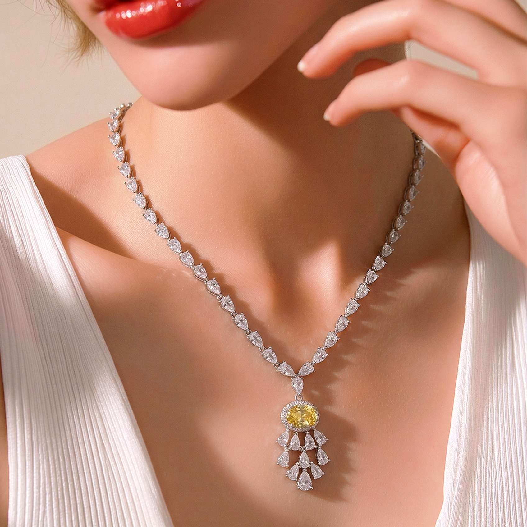 Sitrin Swarovski Taşlı Altın kaplamalı Gümüş Kolye