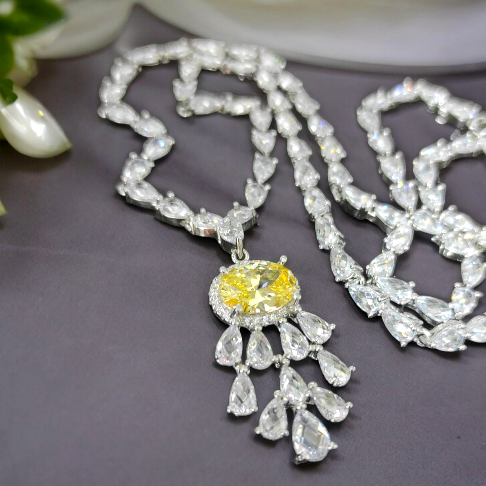 Sitrin Swarovski Taşlı Altın kaplamalı Gümüş Kolye