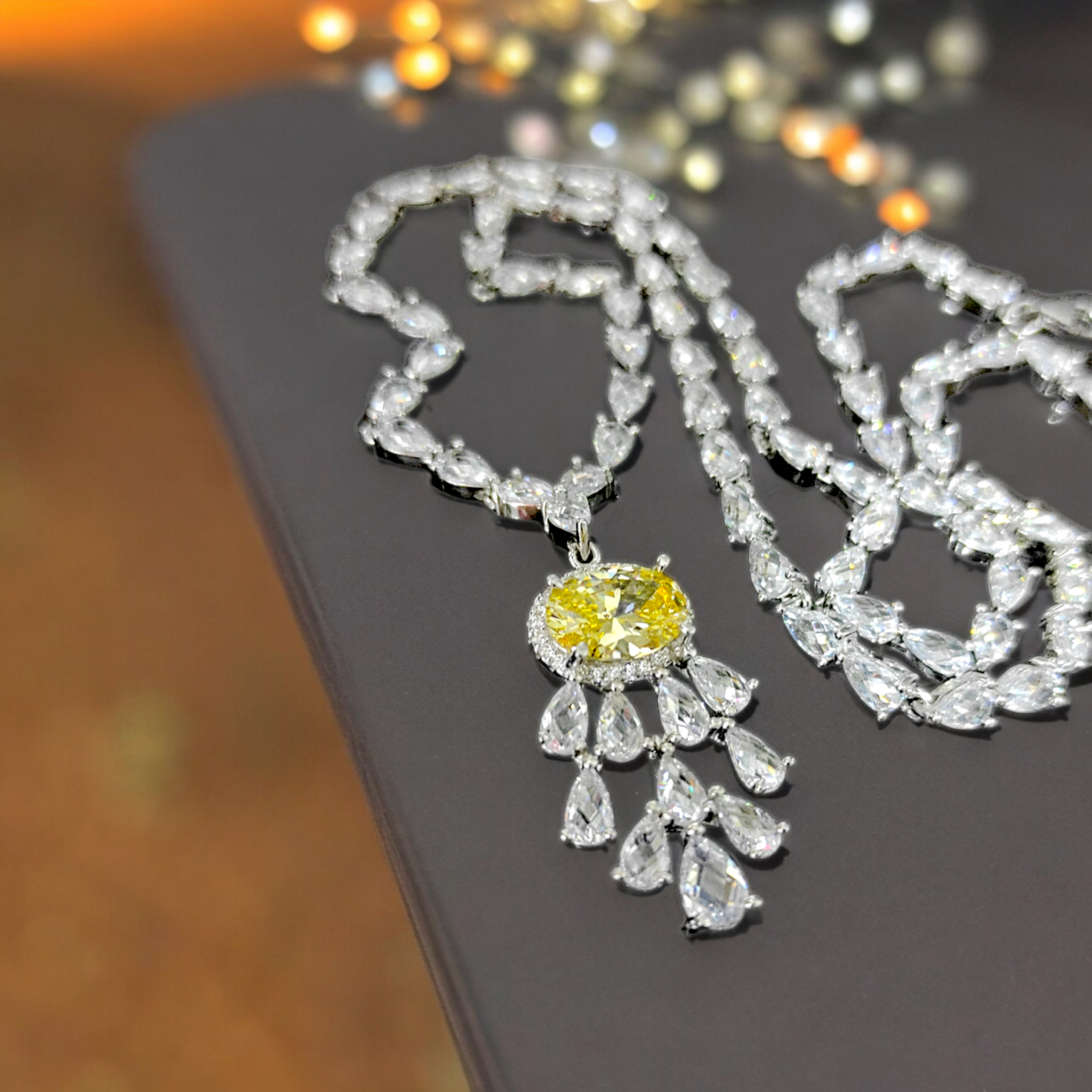 Sitrin Swarovski Taşlı Altın kaplamalı Gümüş Kolye