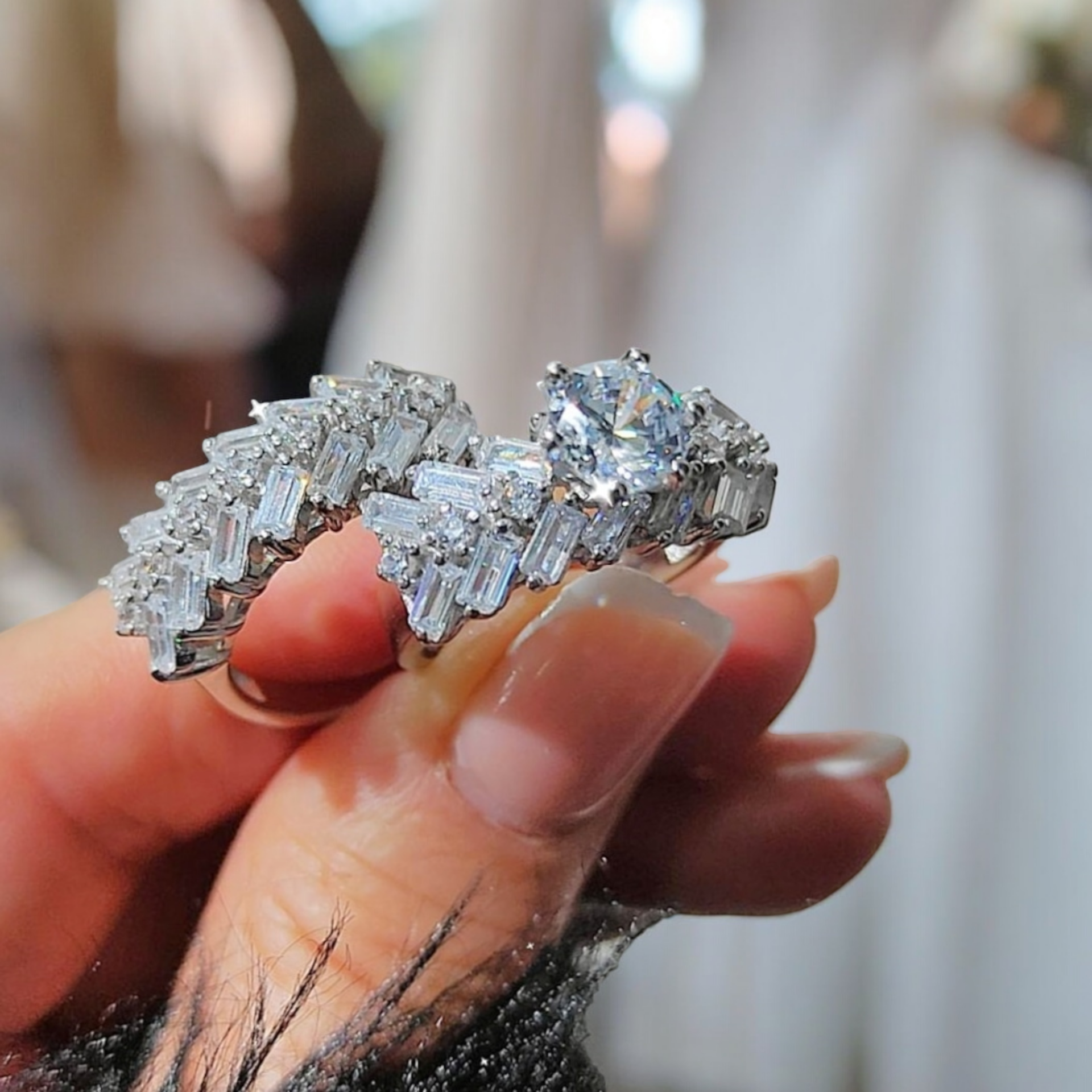 Swarovski Bagety Taşlı Altın kaplamalı Gümüş Yüzük Set