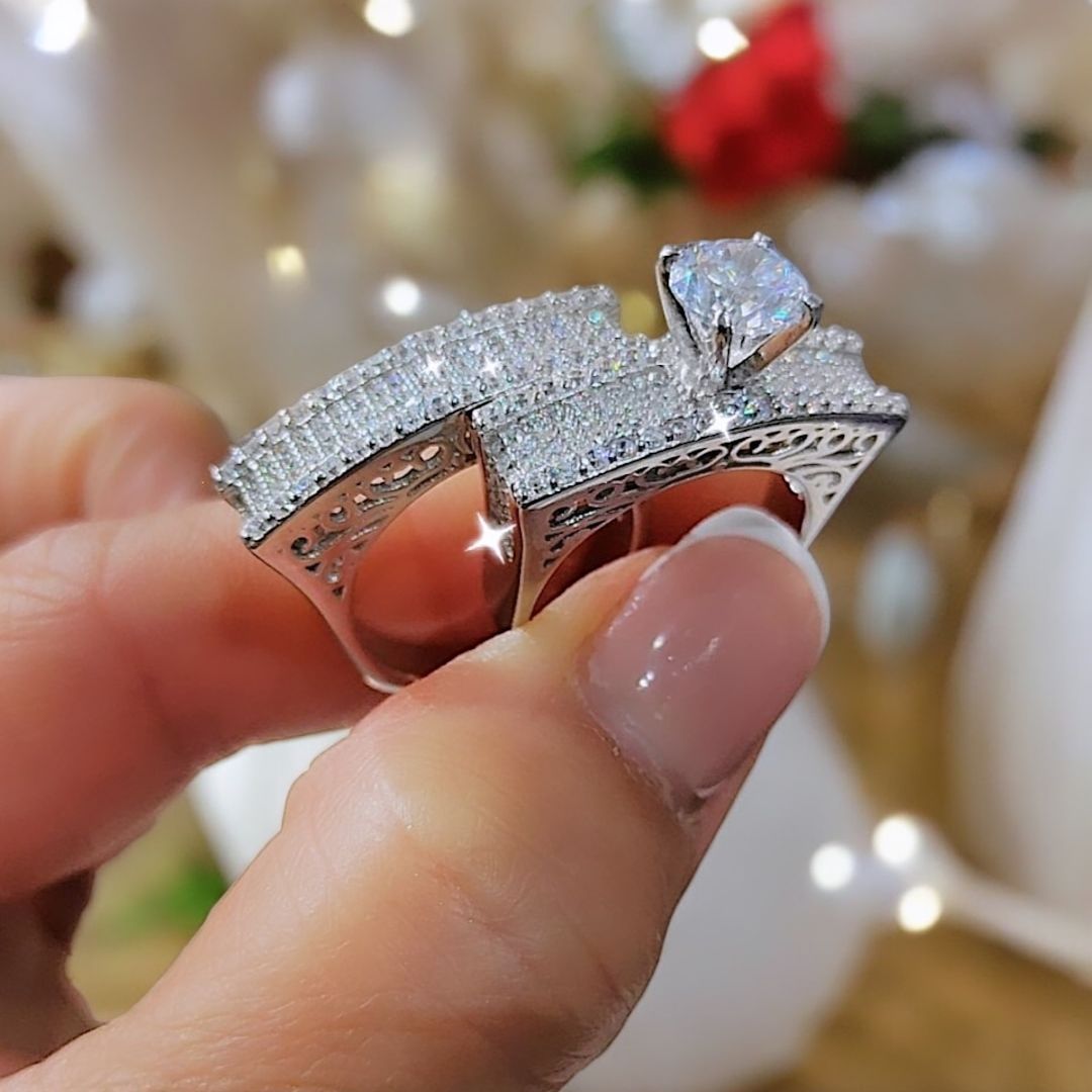 Swarovski Taşlı Altın kaplamalı Gümüş Yüzük Set