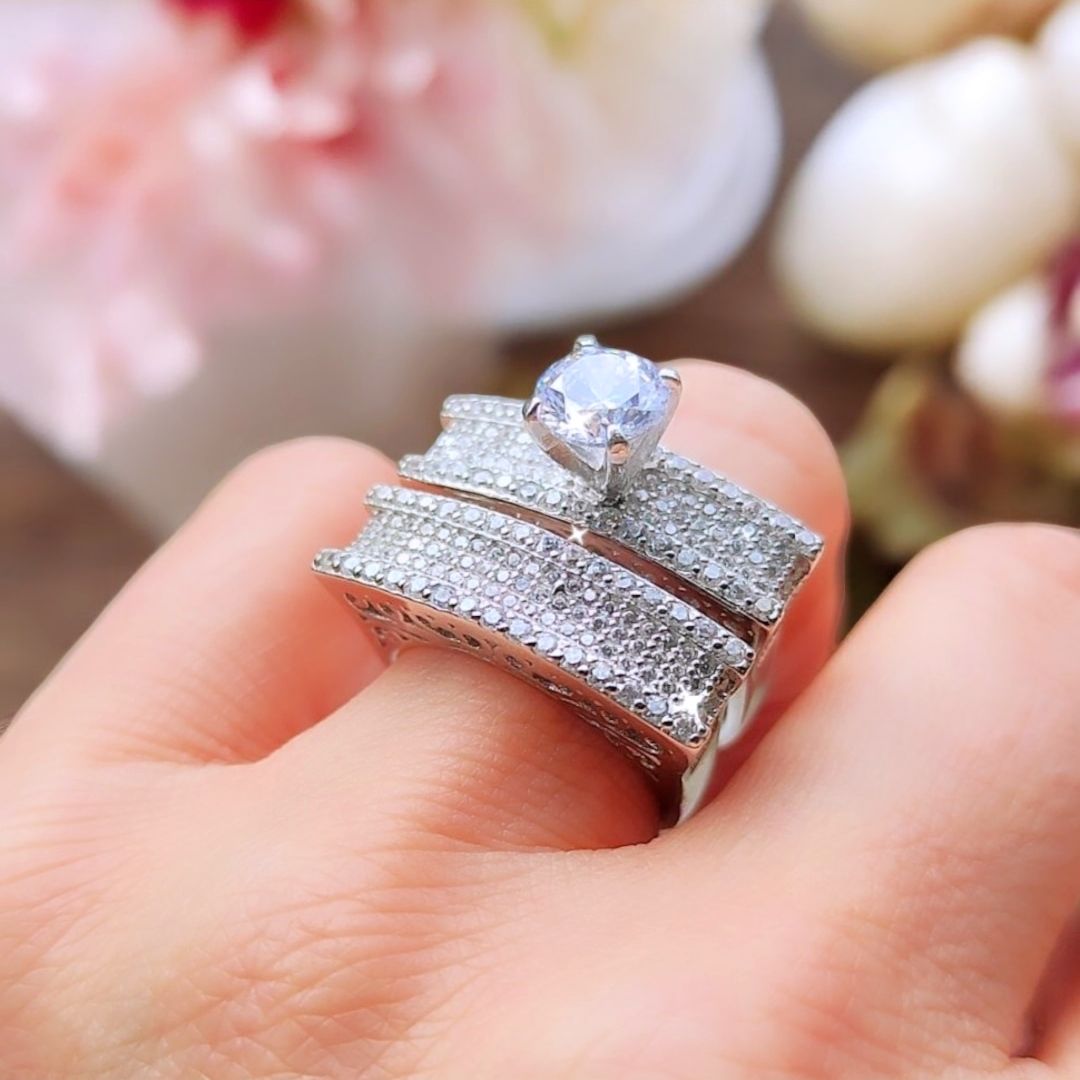 Swarovski Taşlı Altın kaplamalı Gümüş Yüzük Set