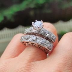 Swarovski Taşlı Altın kaplamalı Gümüş Yüzük set