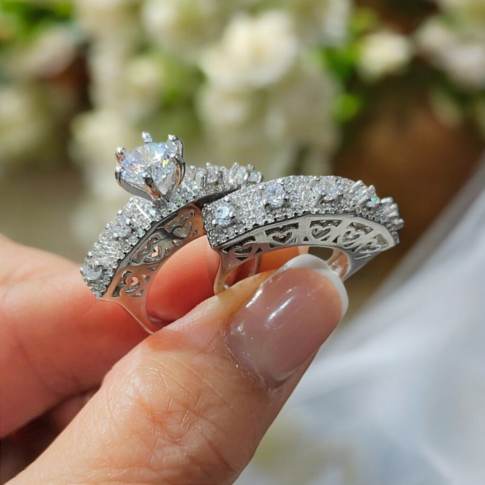 Swarovski Taşlı Altın kaplamalı Gümüş Yüzük set