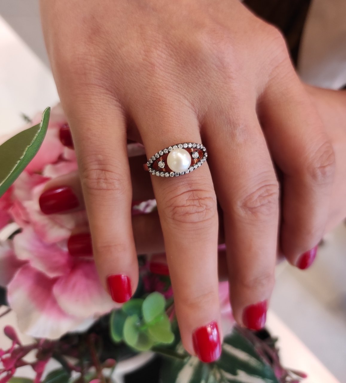 HAKİKİ İNCİ ALTIN KAPLAMALI GÜMÜŞ YÜZÜK