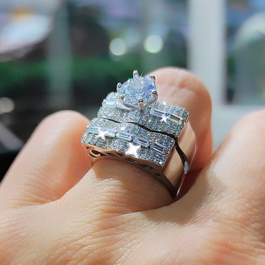 Swarovski Bagety Taşlı Altın kaplamalı Gümüş Yüzük Set