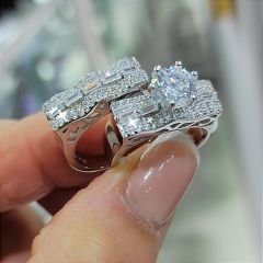 Swarovski Bagety Taşlı Altın kaplamalı Gümüş Yüzük Set