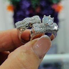 Swarovski Bagety Taşlı Altın kaplamalı Gümüş Yüzük Set