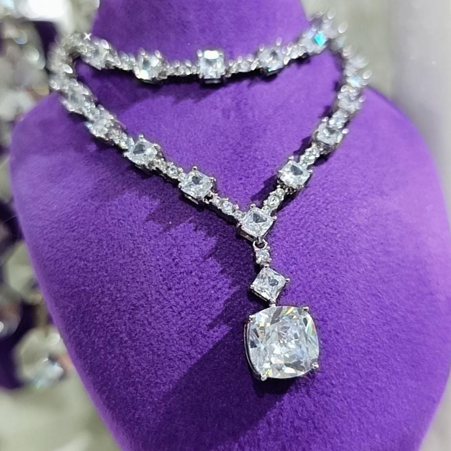 Swarovski Bagety Taşlı Altın Rodajlı Gümüş Kolye