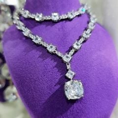 Swarovski Bagety Taşlı Altın Rodajlı Gümüş Kolye