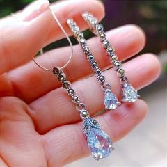 Markazit ve Swarovski Taşlı İthal Gümüş Set