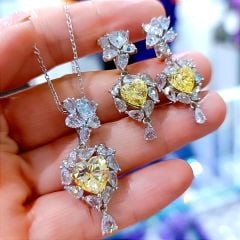 Sitrin Taşlı Altın Rodajlı İthal Gümüş Set