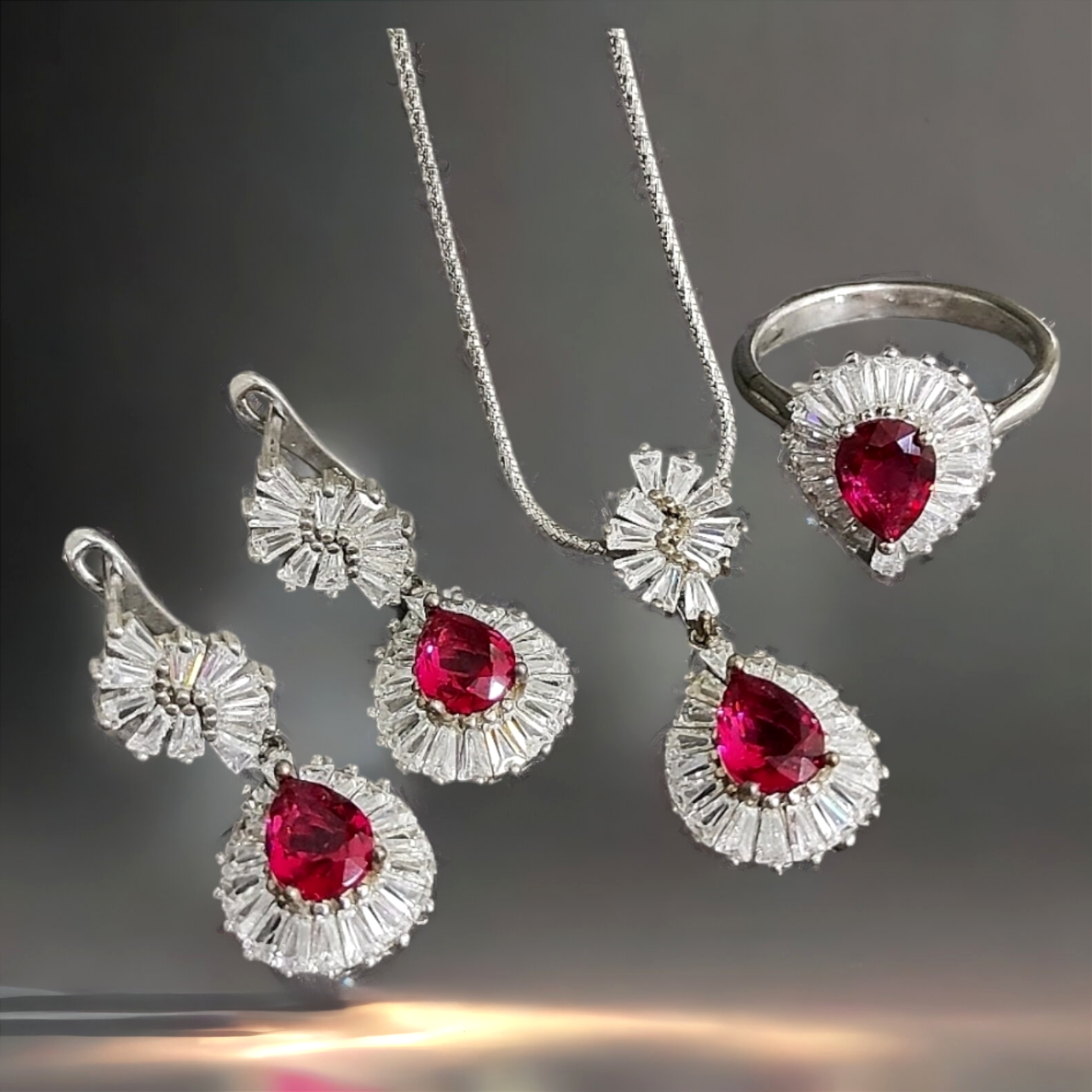 YAKUT TAŞLI, GÜMÜŞ ÜZERİ ALTIN KAPLAMALI SET