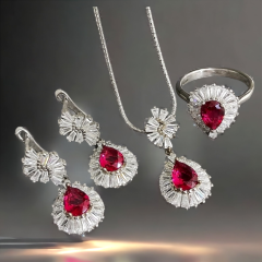 YAKUT TAŞLI, GÜMÜŞ ÜZERİ ALTIN KAPLAMALI SET