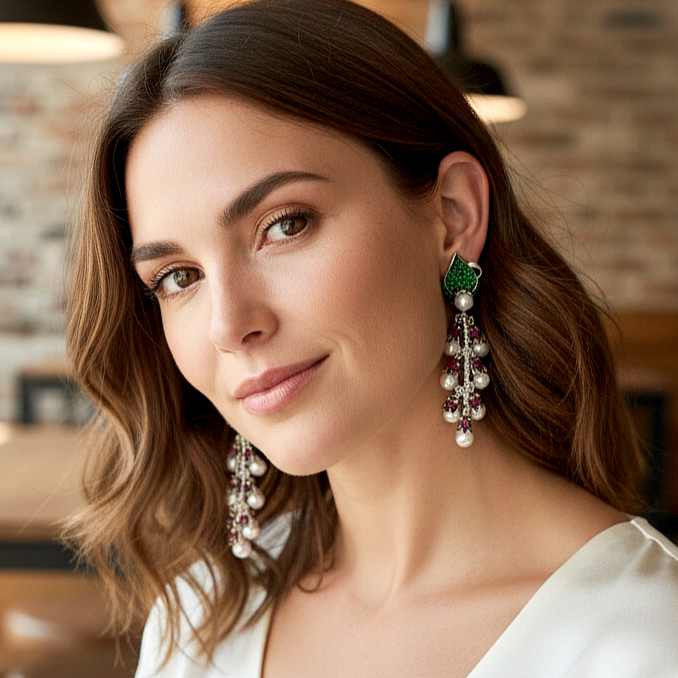 İnci ve Yakut Taşlı,İthal Tasarim Gümüş Küpe