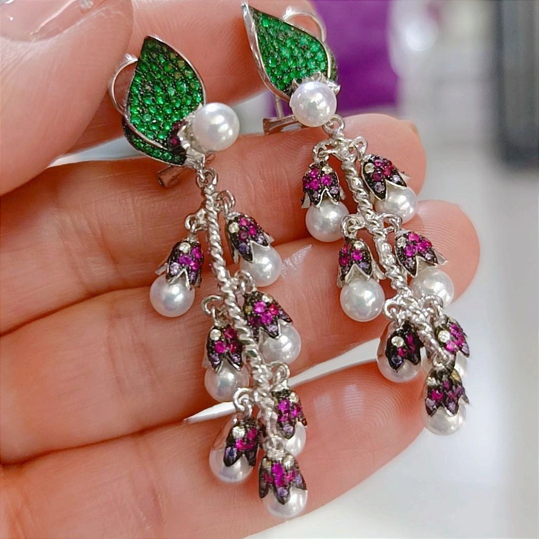 İnci ve Yakut Taşlı,İthal Tasarim Gümüş Küpe