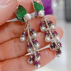 İnci ve Yakut Taşlı,İthal Tasarim Gümüş Küpe