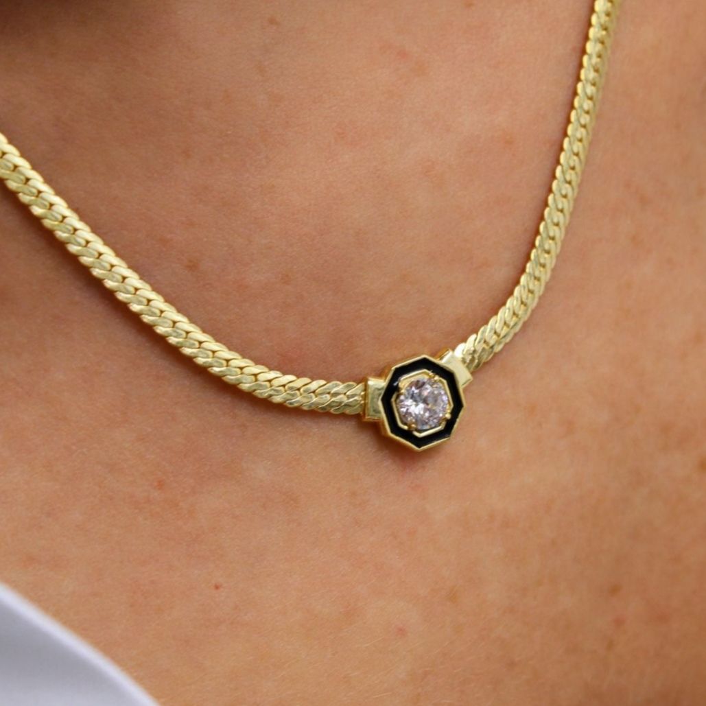 Hasır model Altin Rodajlı Gümüş Kolye