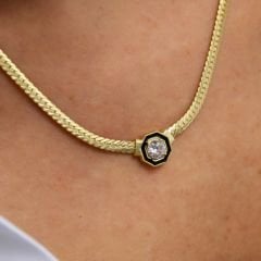 Hasır model Altin Rodajlı Gümüş Kolye