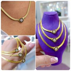 Hasır model Altin Rodajlı Gümüş Kolye