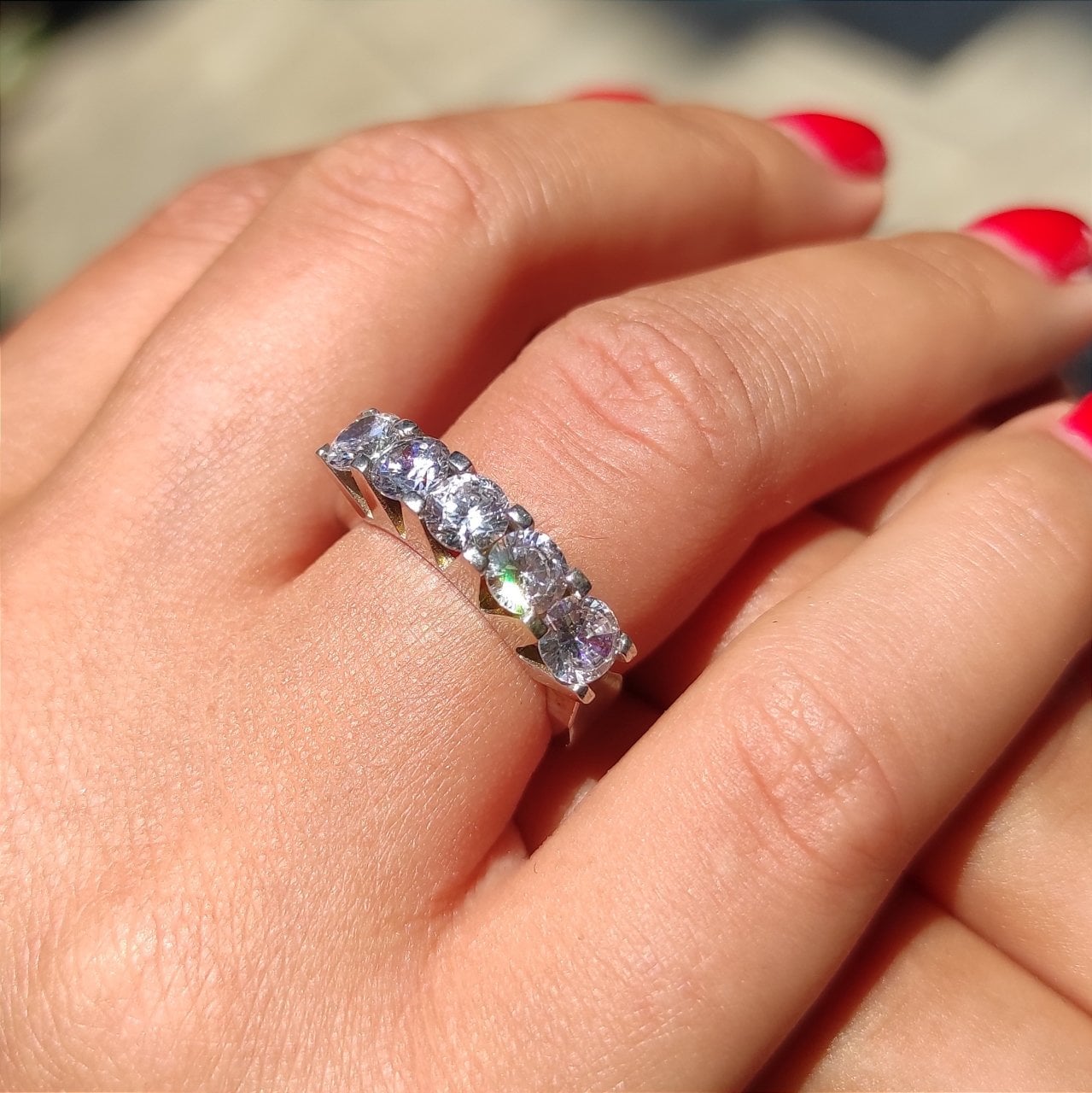 ZİRKON TAŞLI, ALTIN KAPLAMALI 5 TAŞ YÜZÜK