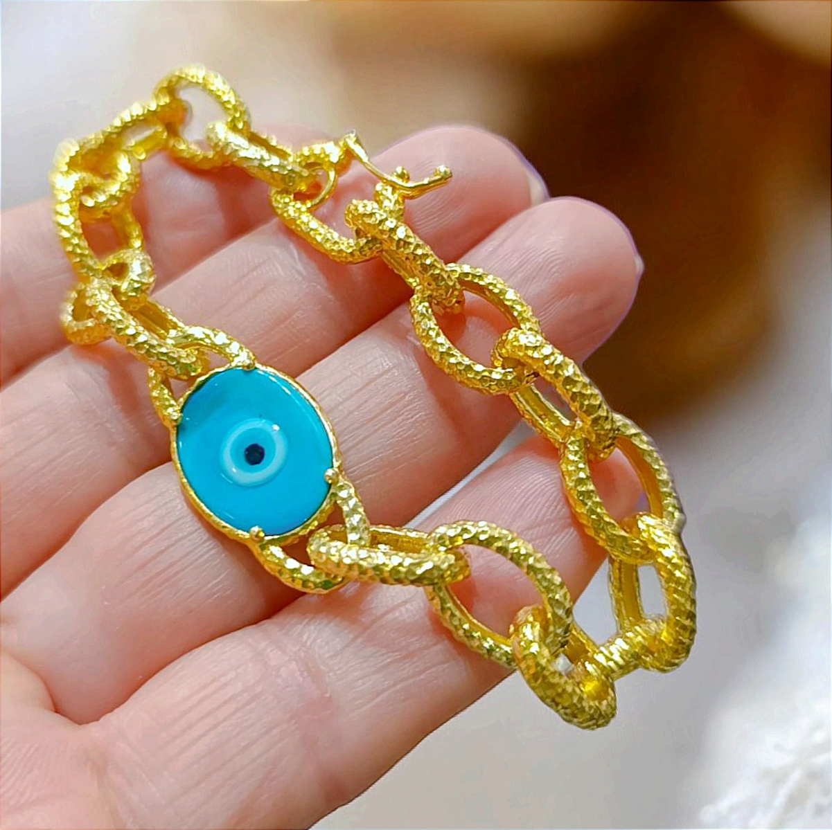 Nazar model 22 Ayar Altın Kaplamalı Gümüş Bileklik