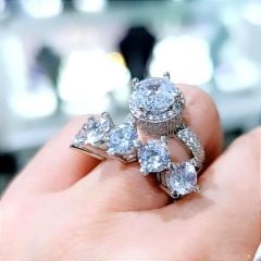 Swarovski Taşlı Altın kaplamalı Gümüş Yüzük Set