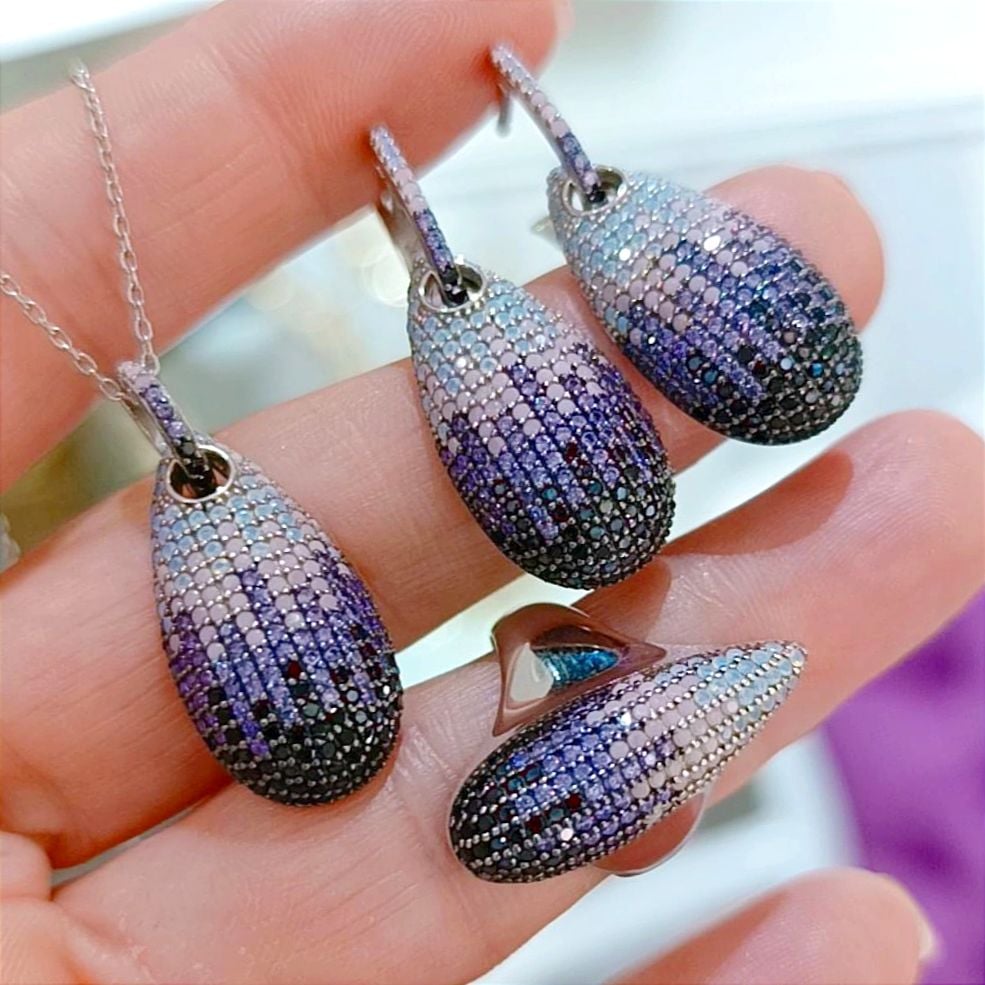 Ametist Swarovski Taşlı İthal Gümüş Set