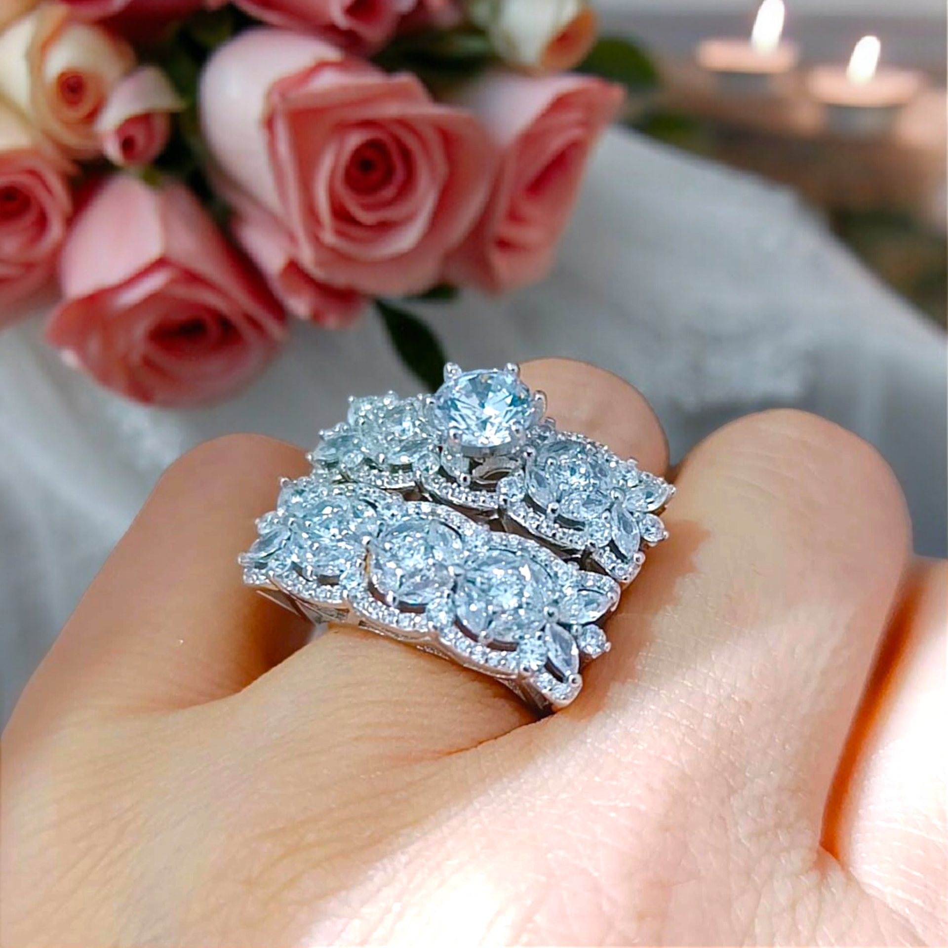 Swarovski Taslı Altın kaplamalı Gümüş Yüzük set