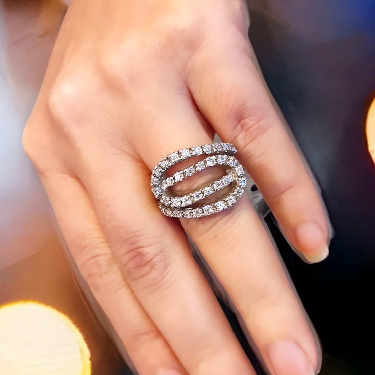 SwarovskiTaşlı Altın Kaplamalı Tasarım Gümüş Yüzük