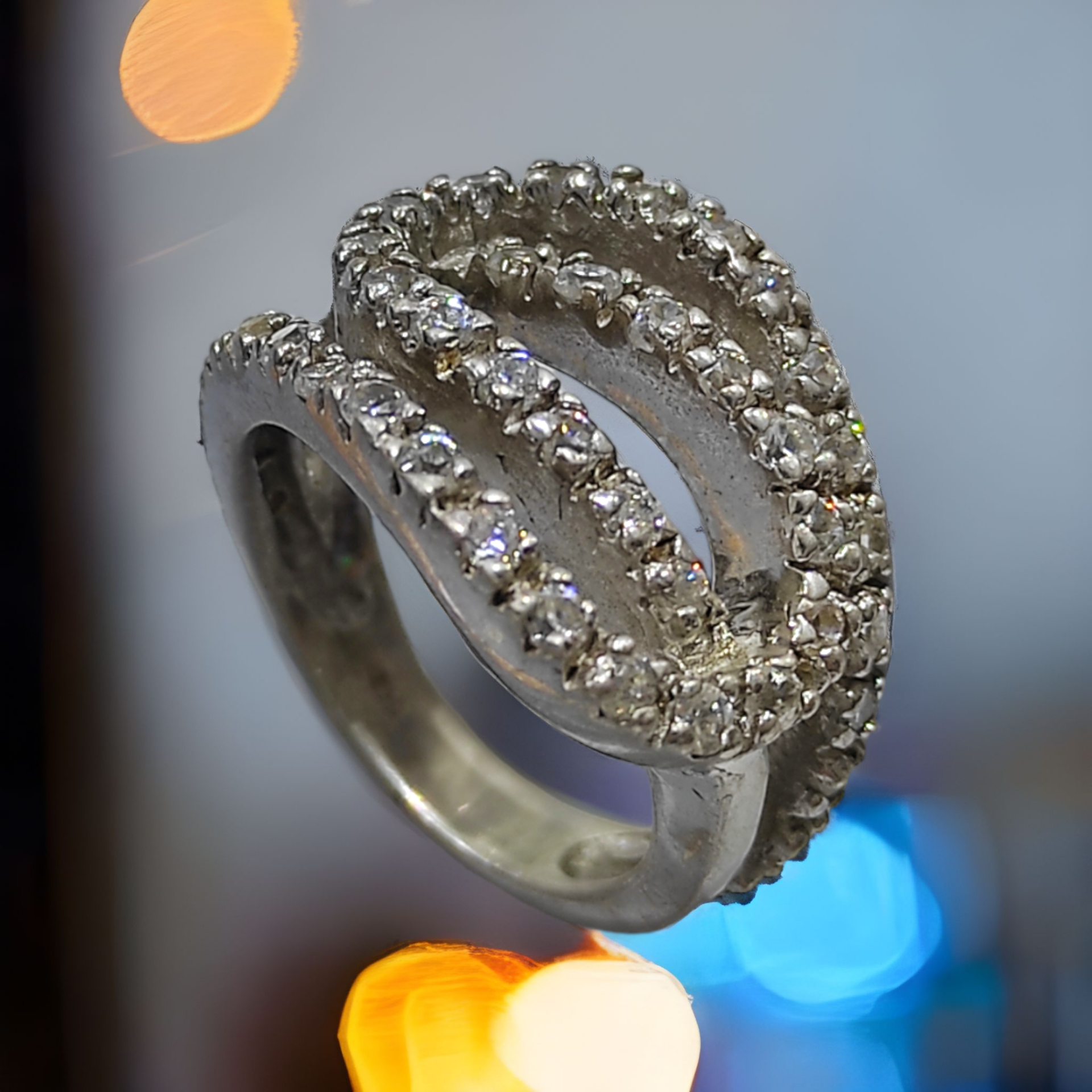 SwarovskiTaşlı Altın Kaplamalı Tasarım Gümüş Yüzük