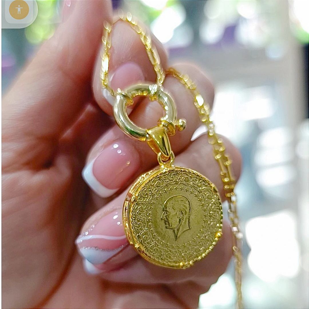 Altın görünümlü,halat kilitli Gümüş Kolye