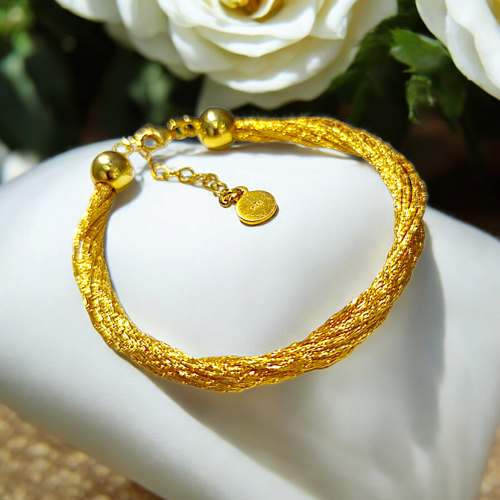 Burgu Model 9 sıralı,22 Ayar Altın Kaplamalı Gümüş Bileklik