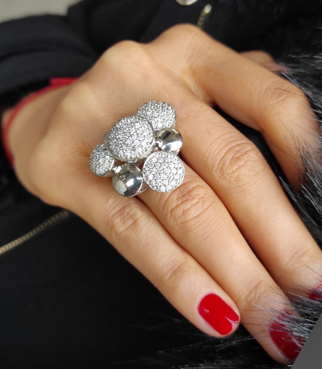 Swarovski Taşlı Altın Kaplamalı Tasarım Gümüş Yüzük