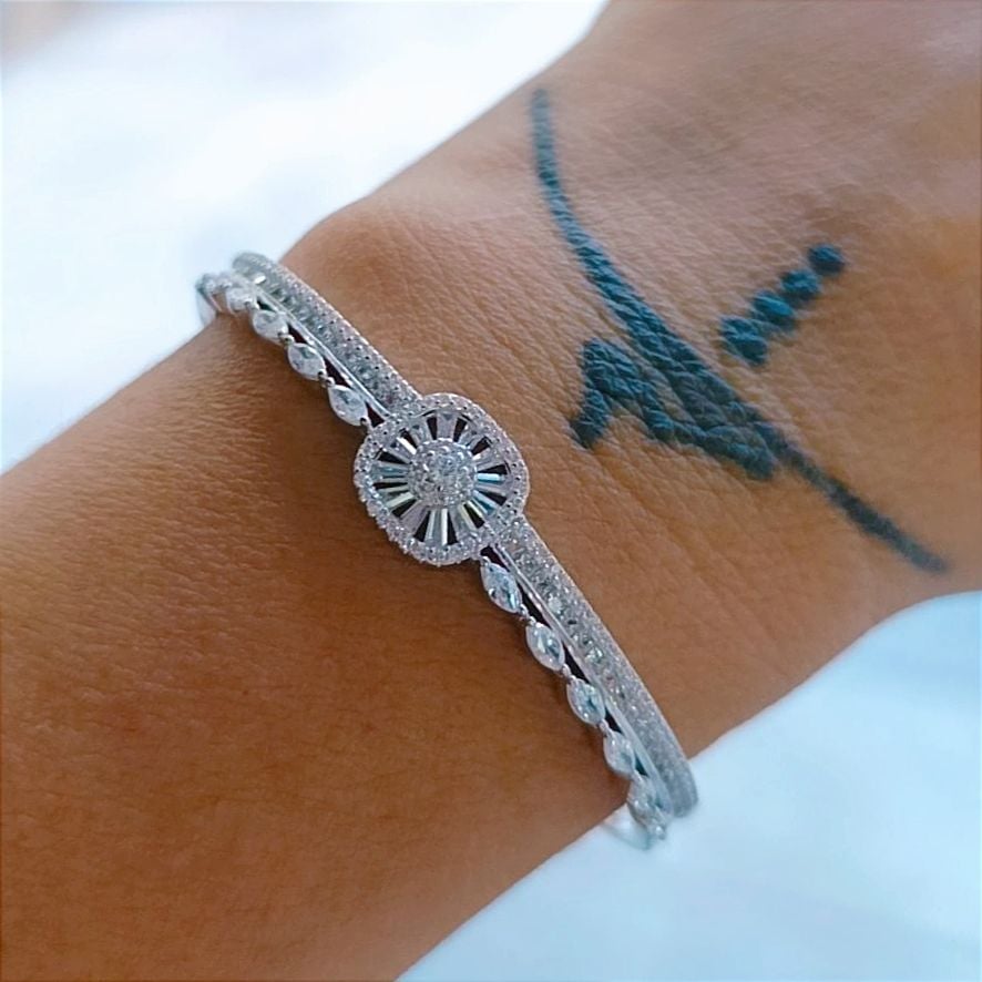 Swarovski Taşlı,İthal Altın Kaplamalı Gümüş Bilezik