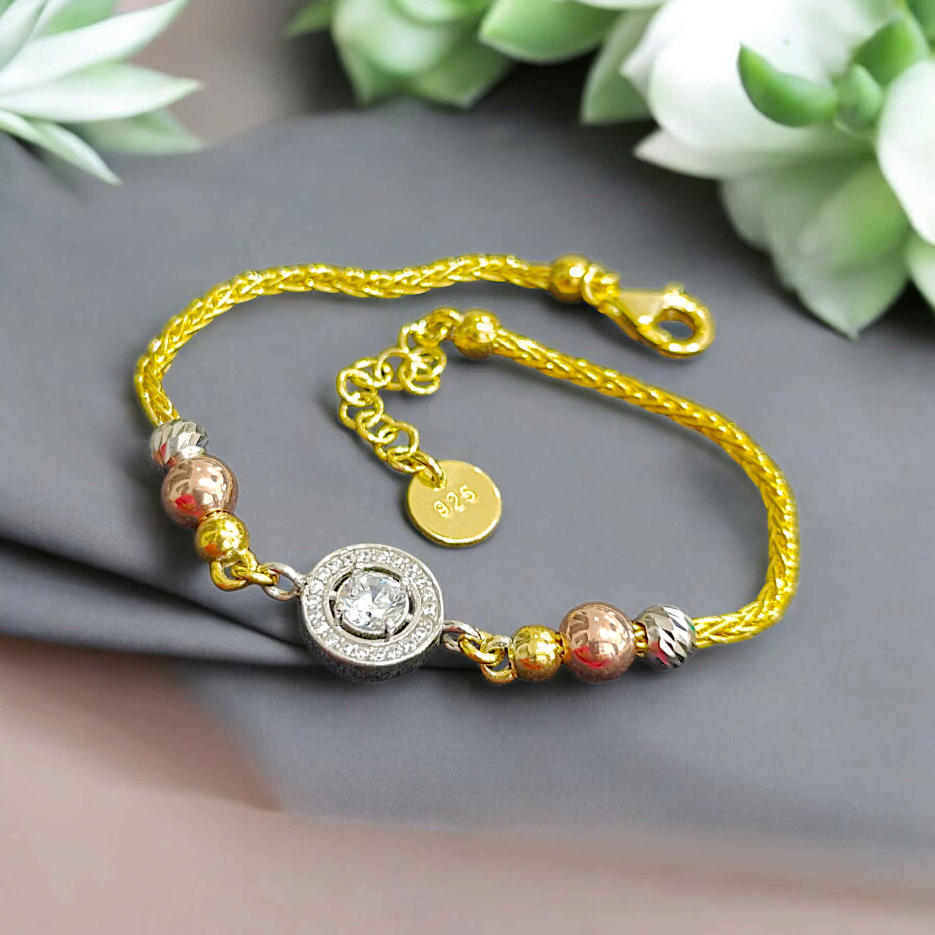 Swarovski Taşlı Dorica toplu Altın Kaplamalı Gümüş Bileklik