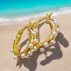 İncili Altın Kaplamalı İthal Tasarım Gümüş Küpe