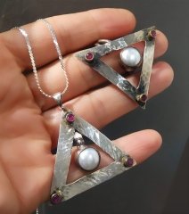 İnci ve Yakut Taşlı Gümüş Tasarım Set