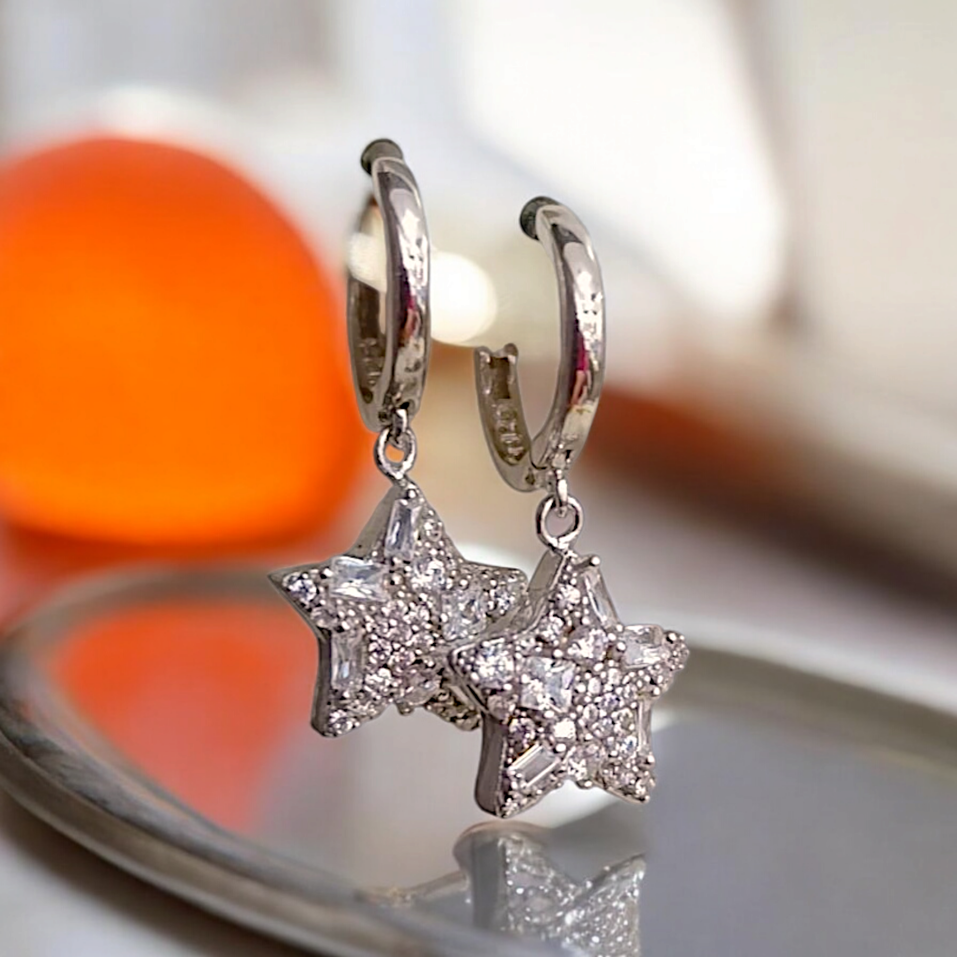 Swarovski Taşlı İthal Yıldız Gümüş Küpe