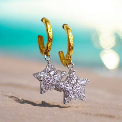 Swarovski Taşlı Altın Rodajlı Yıldız Gümüş Küpe