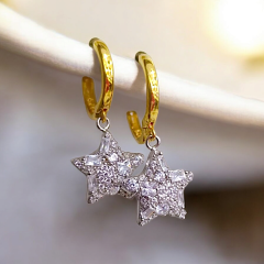 Swarovski Taşlı Altın Rodajlı Yıldız Gümüş Küpe