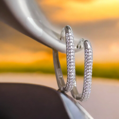 Swarovski Taşlı dikdörtgen Gümüş Halka Küpe