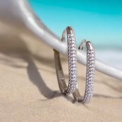 Swarovski Taşlı dikdörtgen Gümüş Halka Küpe