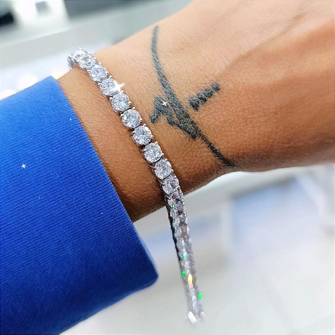 Mozanit Taşlı Altın Kaplamalı 5 mm Suyolu Gümüş Bileklik