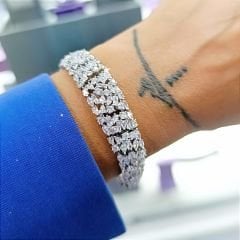Mozanit ve Swarovski Taşlı Altın Rodajlı Gümüş Bileklik