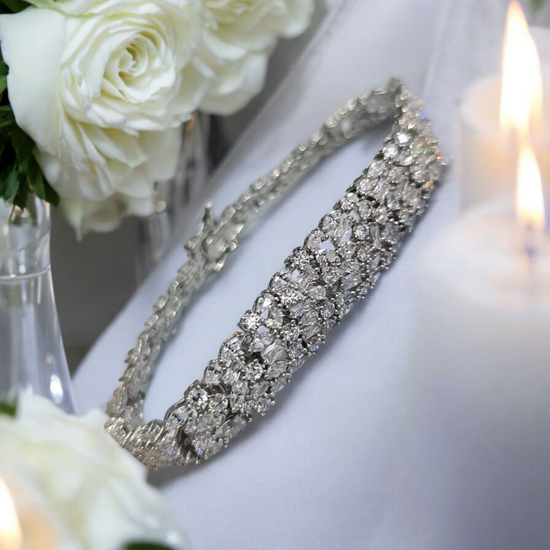 Mozanit ve Swarovski Taşlı Altın Rodajlı Gümüş Bileklik
