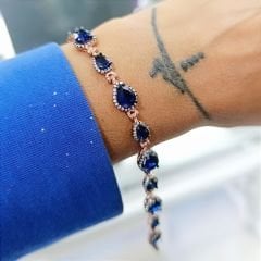 Safir Taşlı Rose Gold Damla Model Gümüş Bileklik