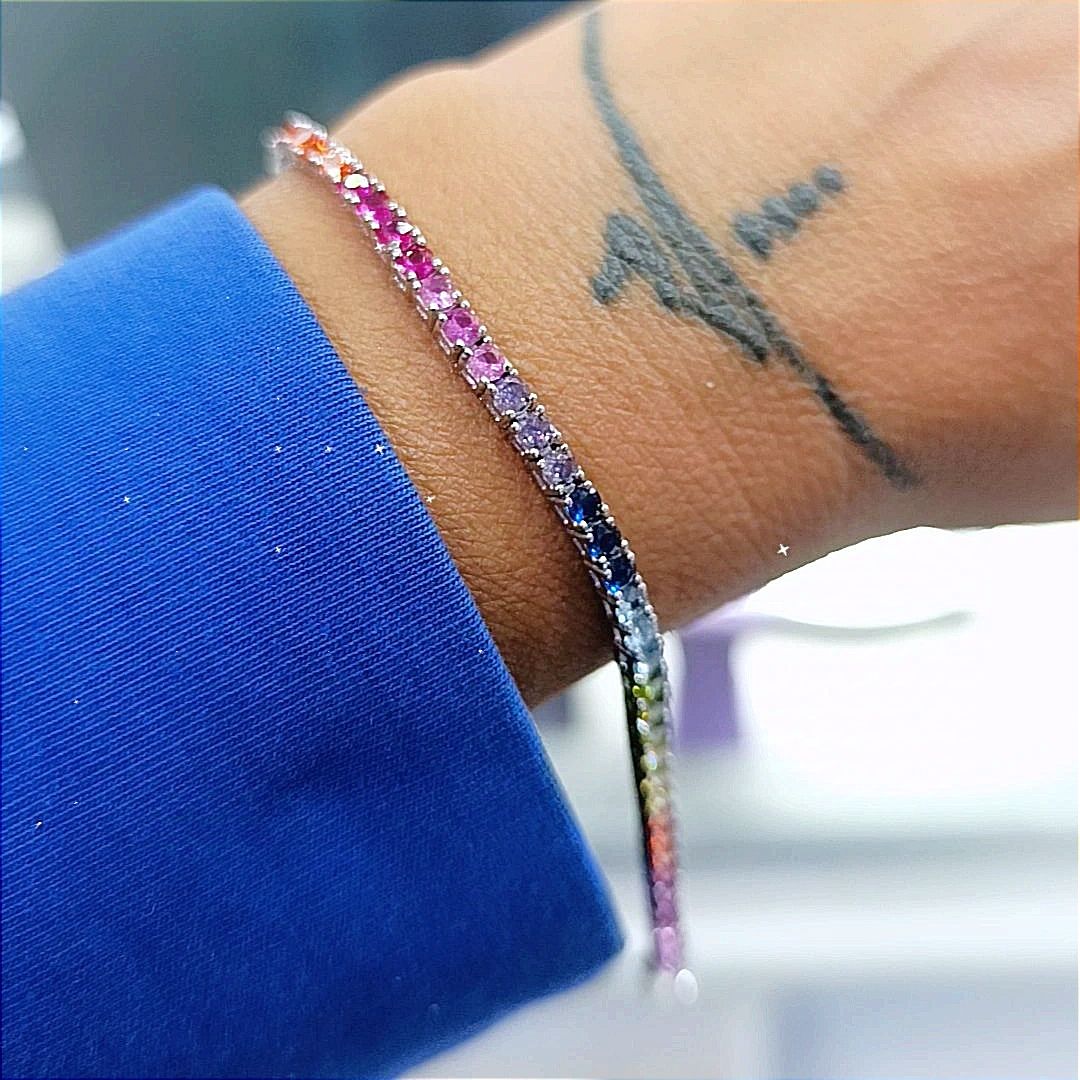 Swarovski Renkli Taşlı Altın Rodajlı Suyolu Bileklik