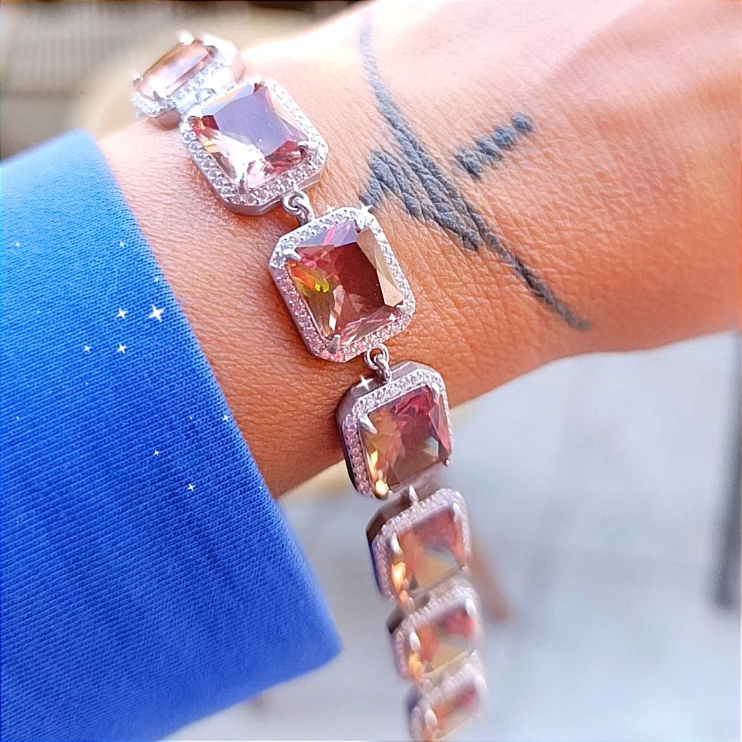 Zultanit Taşlı Altın Rodajlı Tasarım Renk Değiştiren Gümüş Bileklik